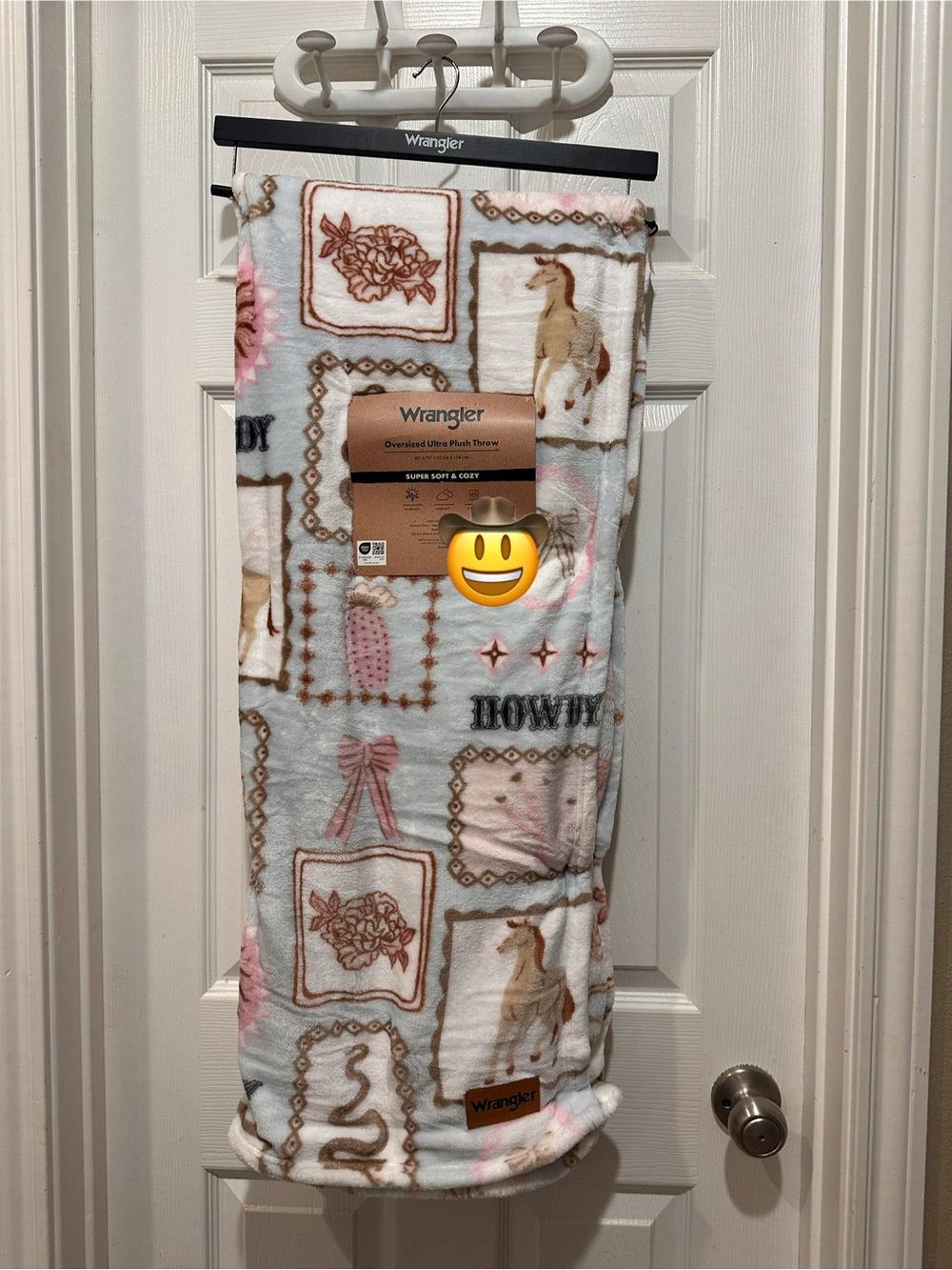Wrangler Pastel Western Plush Throw in Pink, Blue, Brown